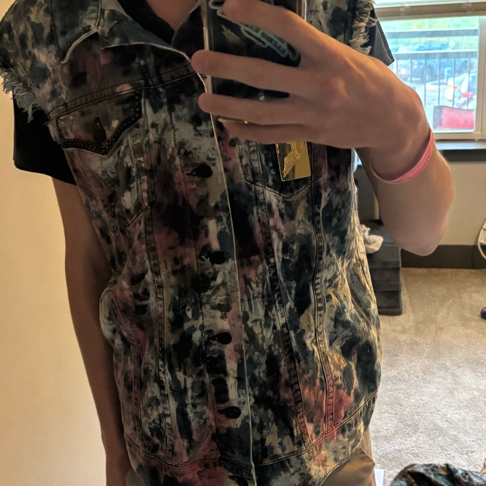 Robin's Jean Black and Red Denim Vest